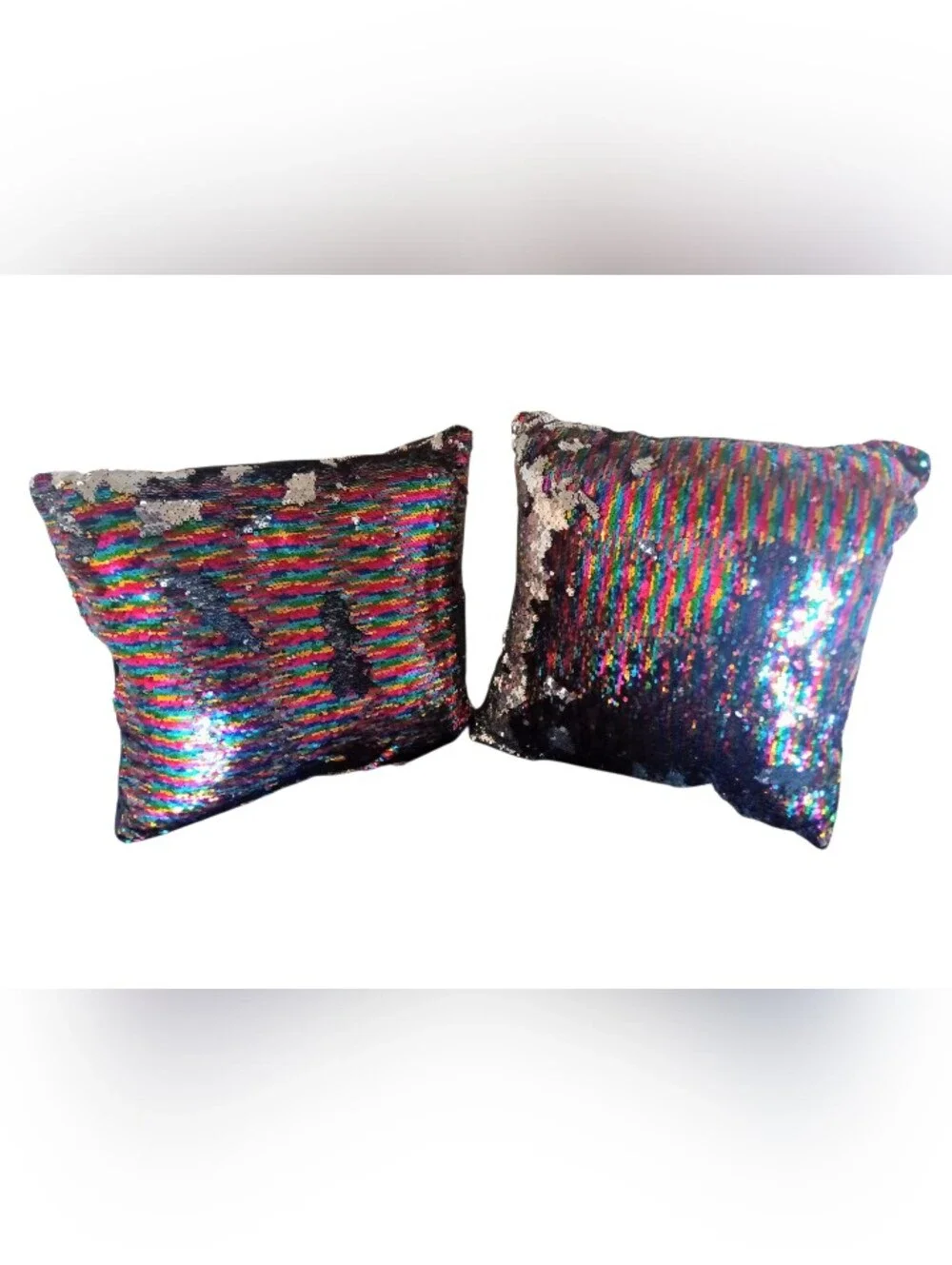 Set Of 2 Mainstays Reversible Sequin Sparkle Throw Pillows Rainbow 17X17 New